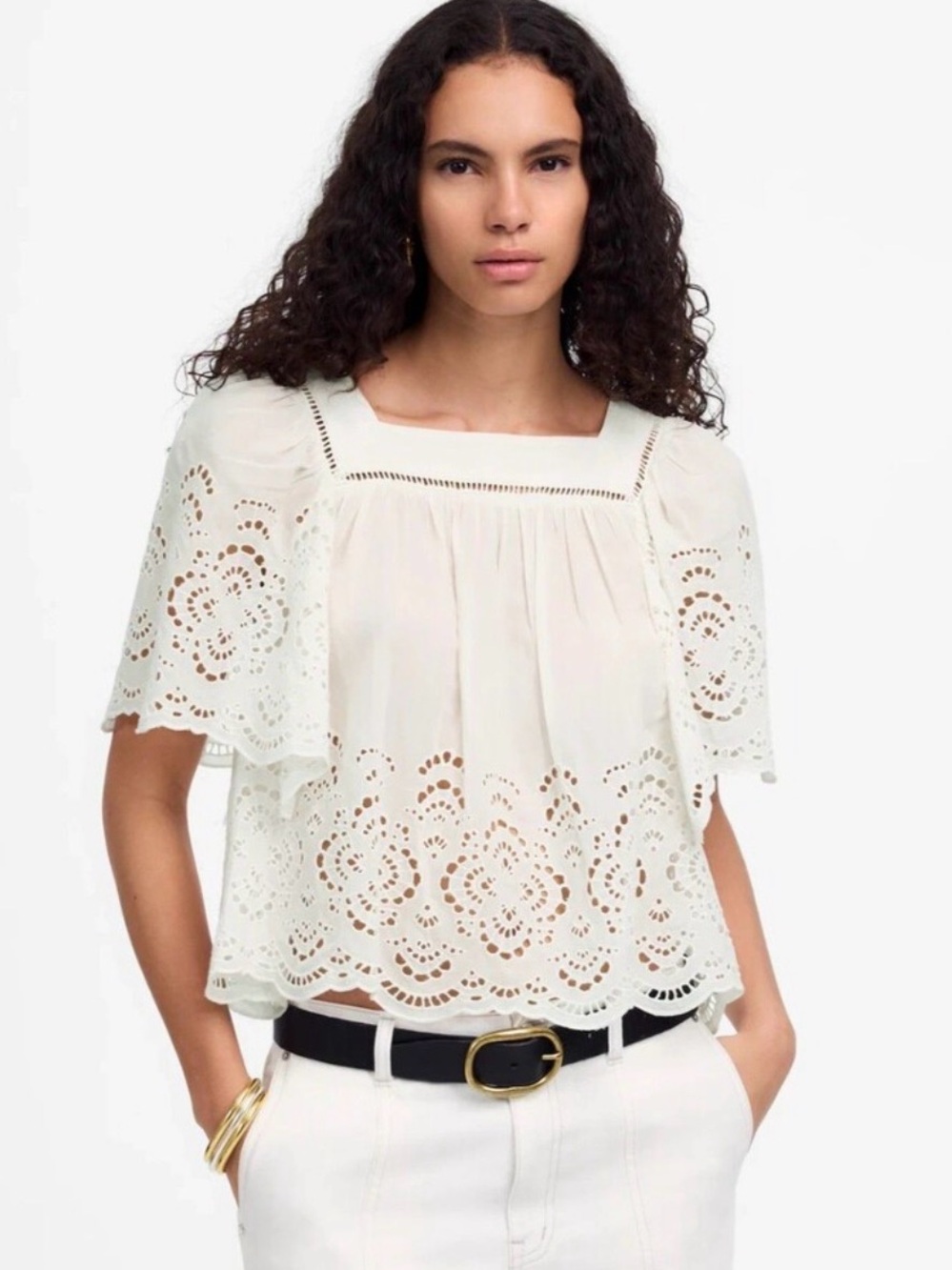 Madewell Eyelet Flutter Sleeve Top in White - Size S Worn Once